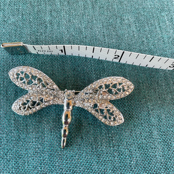Silver Dragonfly Brooch with Rhinestones - Picture 1 of 4